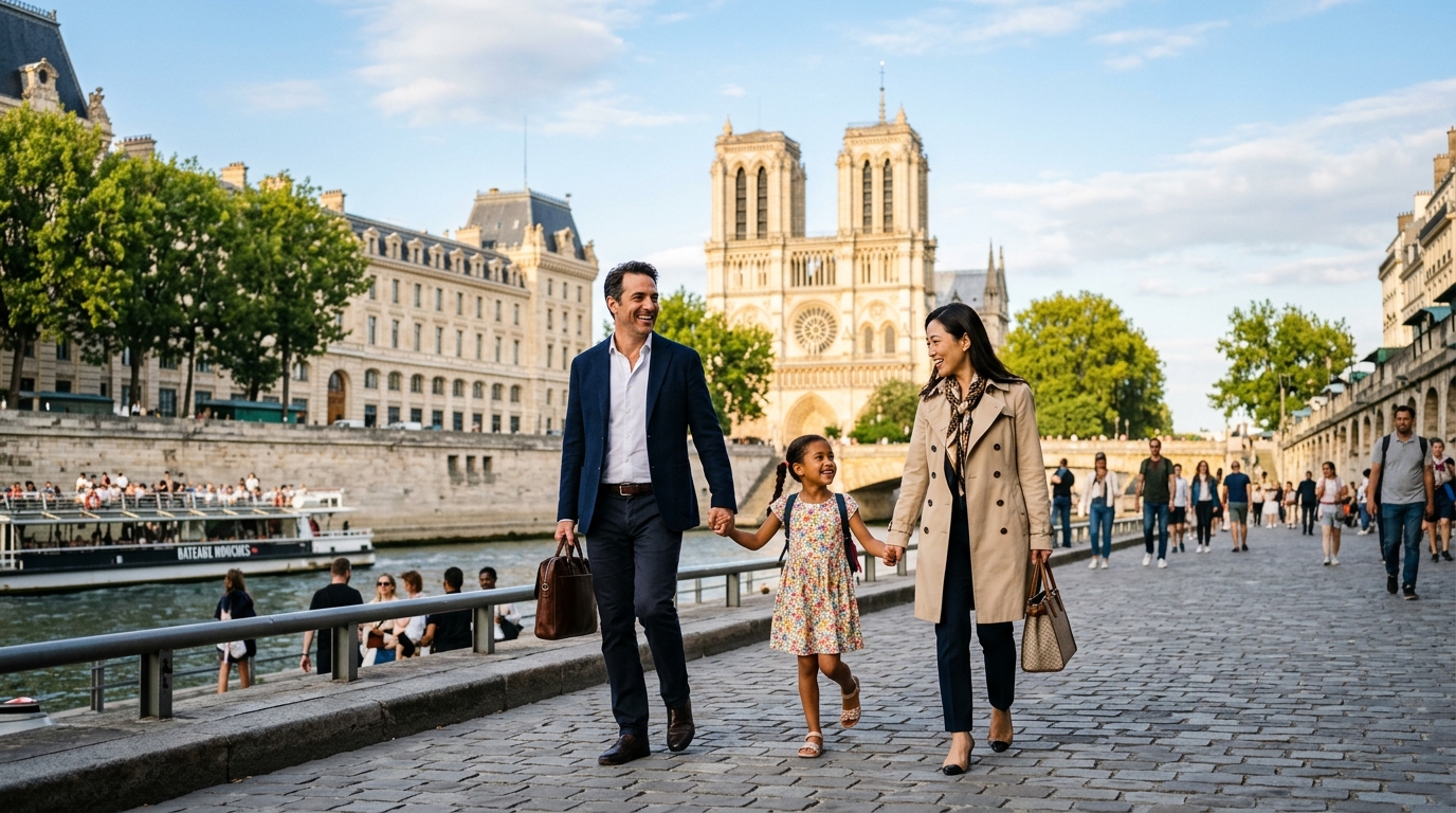 Relocating family enjoying life in European capital city