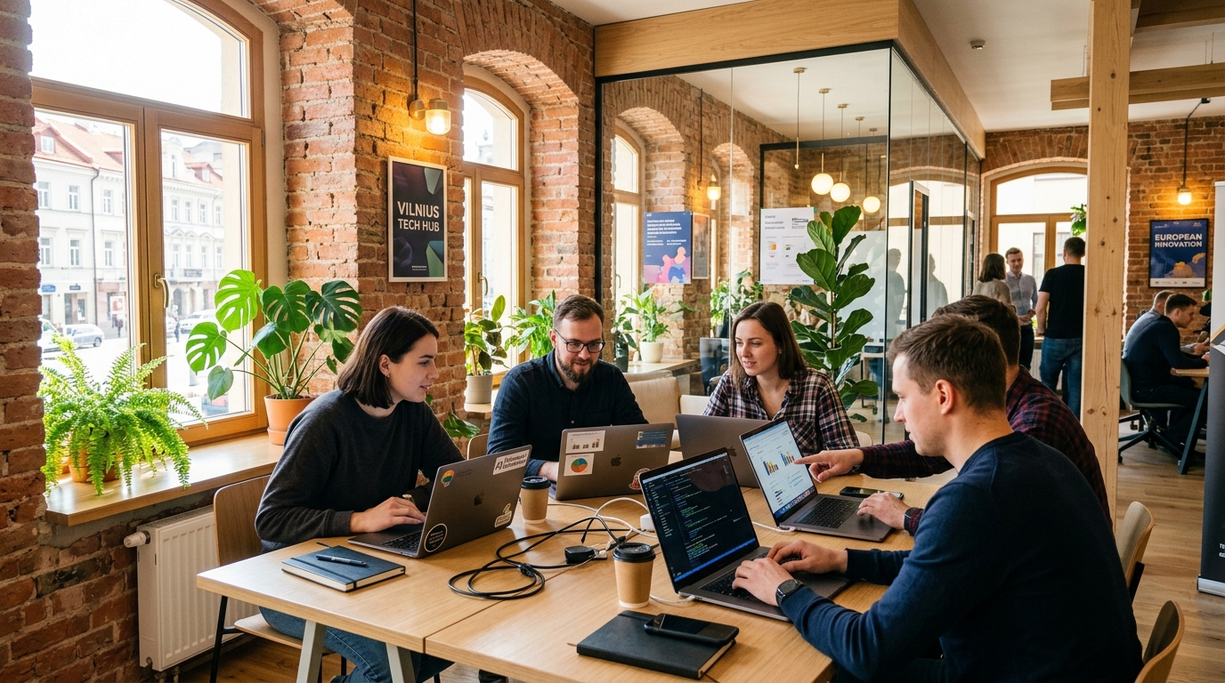 Founders collaborating at innovative startup hub in Vilnius